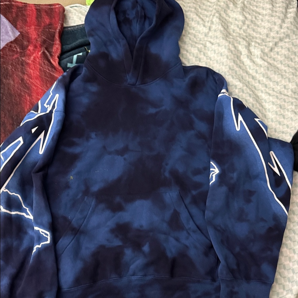 Metallica Navy Blue Tie-Dye Hoodie with Lightning Design